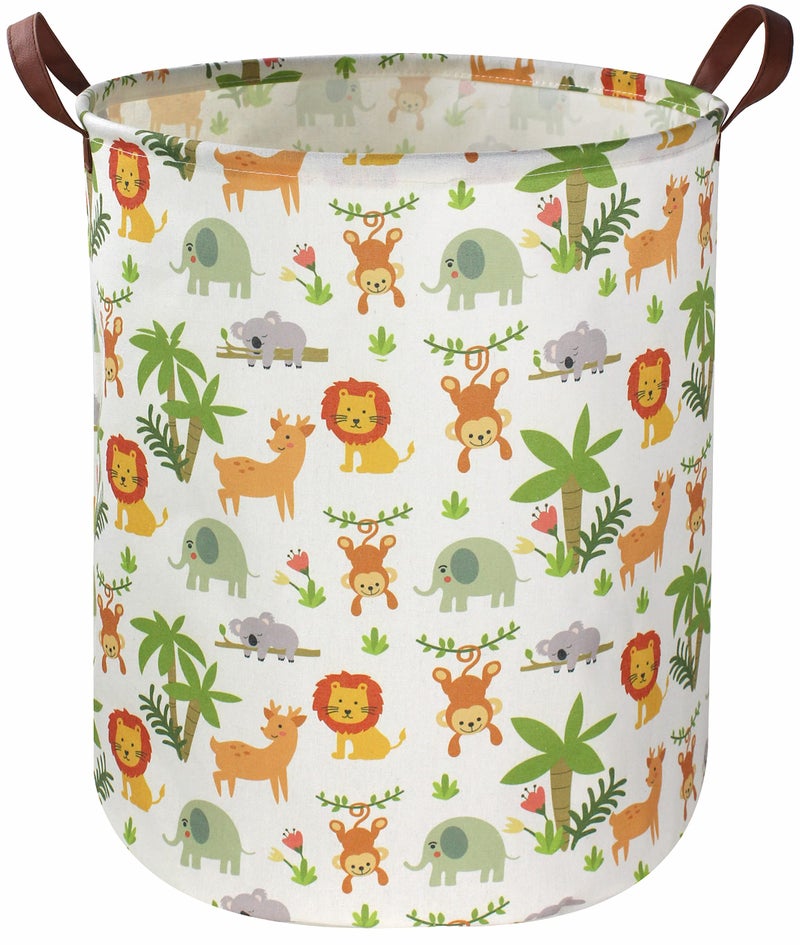 Essme Kids Laundry Hamper,Jungle Laundry Basket Collapsible Greeen Hamper for Kids Room Decor, Animal Hamper,Woodland Storage Basket, Nursery Hamper,Gift Baskets.(Jungle animal) - Image 1